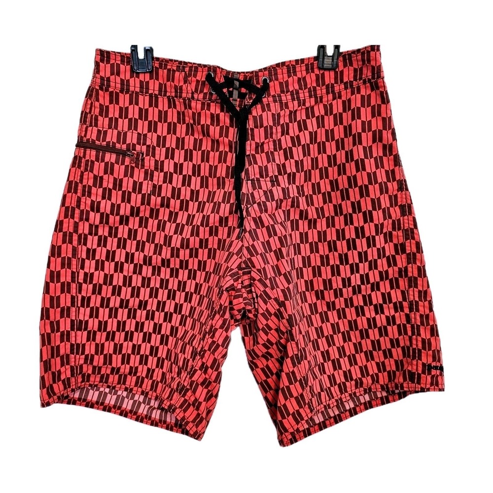 Patagonia Mens 31 Board Shorts Red Black Geometric Arrow Print Swim Trunks